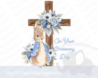 Flopsy Cross le jour de notre baptême png, bouquet bleu, baptême, fichier PNG, religion PNG, sublimation, UV, téléchargement numérique
