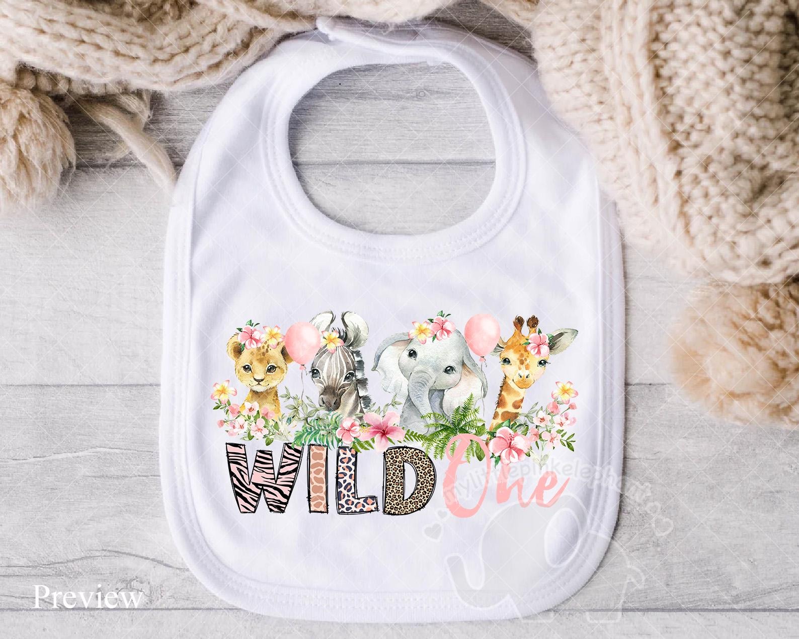 Girls Wild One Baby Safari Animals in Flower Crowns PNG, First Birthday ...