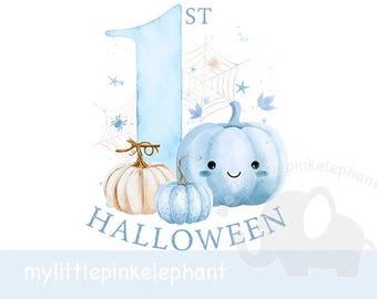 Blue My 1st Halloween Cute Pumpkin PNG, Halloween Baby Vest Design, First Halloween Baby T-Shirt, Halloween Treat Bag, Instant  Download
