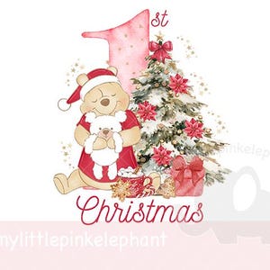 Ghirlanda natalizia rossa di Winnie the Pooh in formato PNG, stampa a sublimazione della maglietta del primo Natale del bambino, scatola della vigilia di Natale, sacco di Natale, download istantaneo