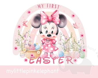 Pink Happy Easter Minnie Mouse & Rainbow Sublimation Design, PNG, Easter Minnie, 1st Easter, Minnie Easter, Instant Digital Download