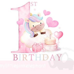1st birthday Unicorn clipart, number balloon image, png instant download for sublimation crafting, card making, cake topper, party