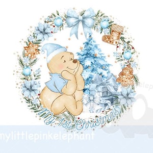 Classic Winnie The Pooh 1st Christmas PNG, Baby&#39;s 1st Christmas T shirt Sublimation, My First Christmas, Holidays, Instant Digital, UV/DTF