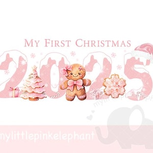 Pink My First Christmas 2025 PNG, Pierwszy worek na Boże Narodzenie dla dziecka, Projekt sublimacji, Pudełko Wigilijne, Pamiątka dla dziecka, Natychmiastowe pobieranie cyfrowe