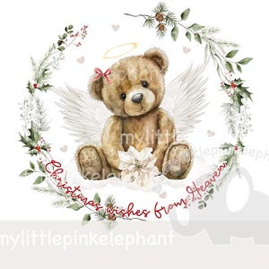 Engel Teddy Kranz png, Himmel Weihnachten PNG, Sublimationsdesign, Weihnachtskartendesign, Santa Sack Design, sofortiger Download
