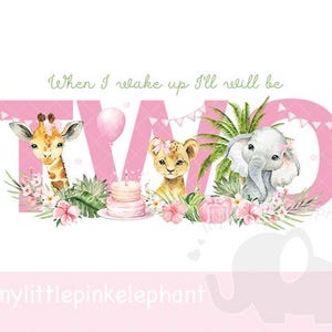 Meisjes wilde twee babysafari dieren in bloem kronen PNG, eerste verjaardag sublimatie ontwerp, 2e verjaardagsfeestje, instant digitale download