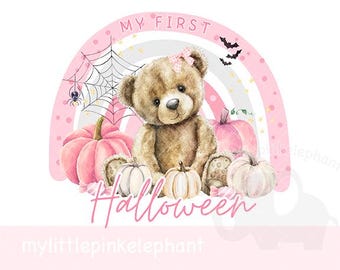 Meu Primeiro Halloween Rosa PNG, Design de Clipart de Halloween para Sublimação, Camiseta de Bebê do Primeiro Halloween, Sacola de Guloseimas de Halloween, Download Instantâneo