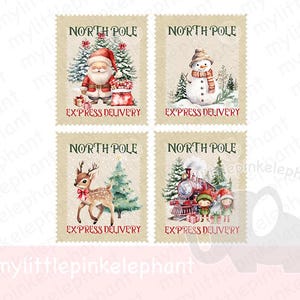 Juego de sellos postales del Polo Norte PNG, juego de sellos postales del Polo Norte, pegatinas, sellos de cartas de Papá Noel, matasellos, descarga digital instantánea