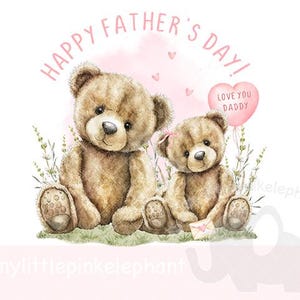 Heureuse fête des pères papa PNG, fille rose ours en peluche fête des pères sublimation Design, carte de fête des pères, 1ère fête des pères, téléchargement immédiat