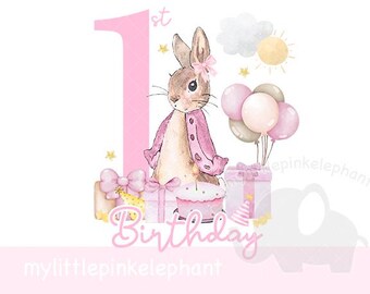 Peter Rabbit 1er anniversaire fille png, anniversaire, rose, téléchargement png, fond transparent, 1er anniversaire, premier souvenir, téléchargement numérique