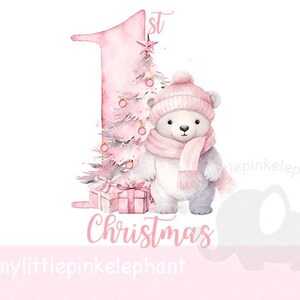 Eerste kerst roze ijsbeer PNG, sublimatieontwerp, T-shirtontwerp, kaartontwerp, ontwerp kerstzak, instant digitale download