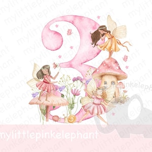 Geburtstagskind Fee Clipart, rosa Nummer drei, digitaler Download, transparentes Png, Sublimations-T-Shirt-Design, Aquarell-Partydekor