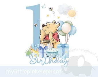 Winnie The Pooh 1st Birthday PNG, Happy Birthday Sublimation Design, 1st Birthday, First Birthday Winnie Design, Instant Digital Download