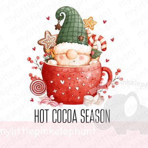 Christmas Holidays Red Gnome Hot Cocoa Season PNG, Gnome Clipart, Holidays Sublimation Design, Hot Cocoa Design,Instant Digital Download