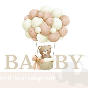 Baby Beige Bear Balloon PNG, Bear Balloon Sublimation Design, Blue Shower Design, Blue balloon, bear fly watercolor png, Instant Download