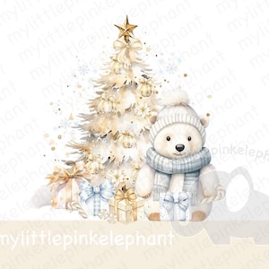 Polar Bear Santa Design PNG, Christmas Sack Design, Polar Bear Sublimation, Polar Bear Clipart, Instant Digital Download, gold christmas