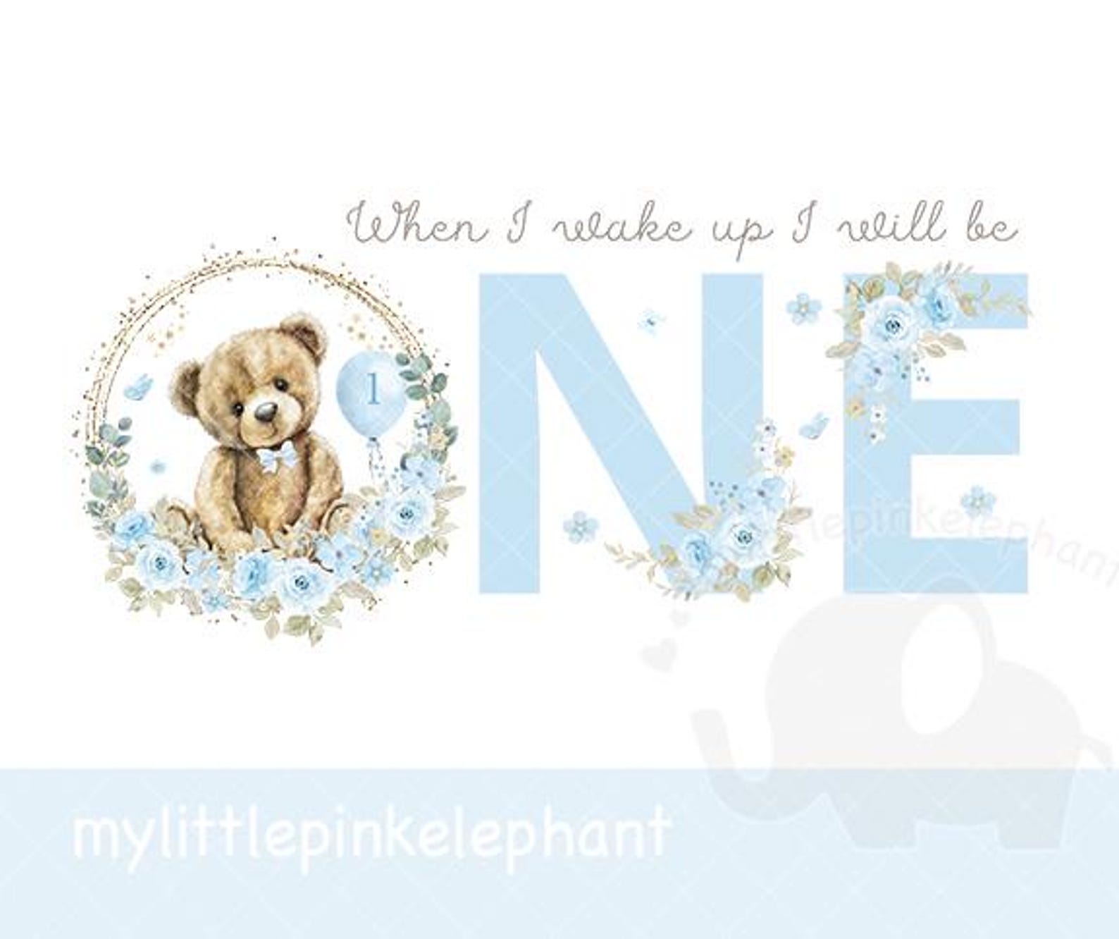 Teddy Bear Blue Balloons 1st Birthday PNG, First Birthday Sublimation ...