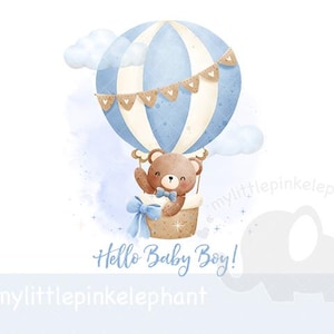 Baby Blue Bear Hot air Balloon Boy PNG, Bear Balloon Sublimation, Blue Shower Design, Blue balloon, bear fly, Instant Download