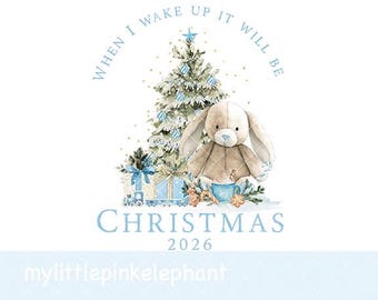 Blue Bunny & Christmas Tree PNG, Christmas Rabbit Sublimation Design, Christmas Card Design, Santa Sack Design, Instant Digital Download
