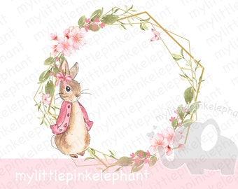 Couronne de fleurs rose Flopsy Bunny PNG, conception de sublimation de lapin rose, nouveau bébé, baby shower, 1er anniversaire de lapin, téléchargement immédiat