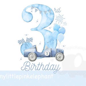 3. Geburtstag png, blaues Rennauto Junge Geburtstag, 3. Geburtstag, Traktor Baby Geburtstag, blaues Auto dritten Geburtstag, drei digitaler Download