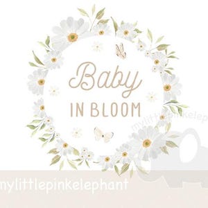 Corona de margaritas con bebé en flor PNG, diseño de sublimación, camiseta de embarazo, baby shower, cartel de bienvenida para baby shower, descarga digital instantánea