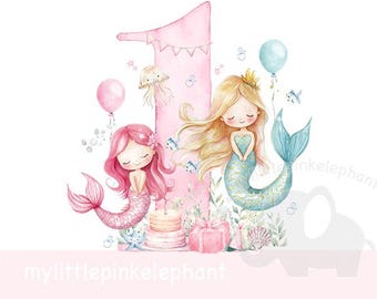 Mermaids PNG, Mermaid 1st Birthday Sublimation Design, Under the Sea PNG, Mermaid Digital Design, Mermaid Birthday, Instant Digital Download