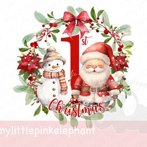 1st Christmas Red Santa & Snowman PNG, Baby&#39;s First Christmas, 1st Christmas Holiday Sublimation, Jolly Santa, Instant Digital Download