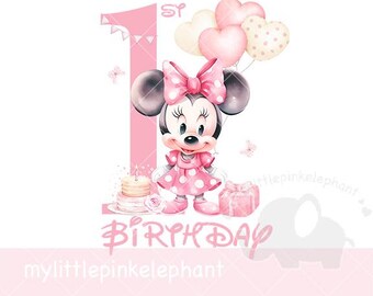 Camiseta de cumpleaños de Minnie Mouse para niña, primer cumpleaños de Minnie Mouse de Disney, cumpleaños infantil de Disneyland, cumpleaños de niña, descarga instantánea
