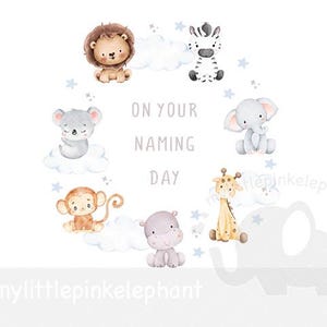 Couronne d'animaux Safari PNG, sublimation Safari, conception de cartes le jour de votre fête, baptême, animaux de safari, téléchargement immédiat