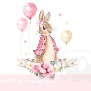 Peter Rabbit, Birthday, Pink, png download, transparent background, 1st birthday, first keepsake, sublimation design, digital download,