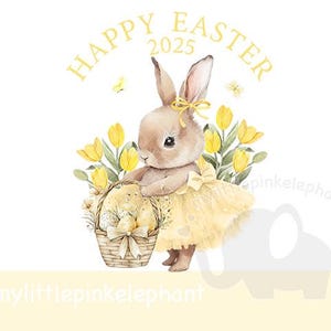 Konijntje in gele tutu en tulpenbloemen Pasen, lentetuin, Pasen PNG, aquarel PNG, instant download, kaarten maken, sublimatie png