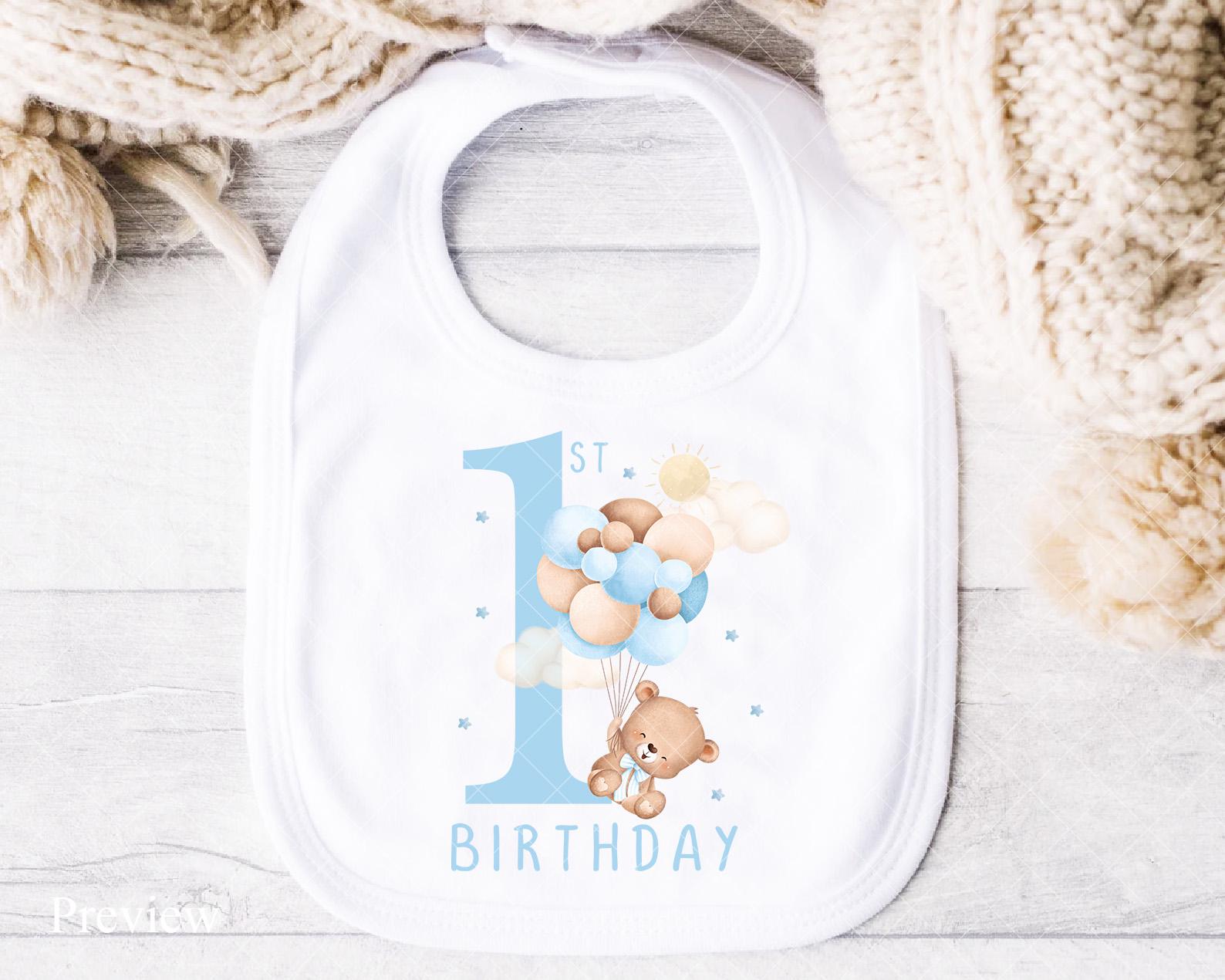 Teddy Bear Blue Balloons 1st Birthday PNG, First Birthday Sublimation ...