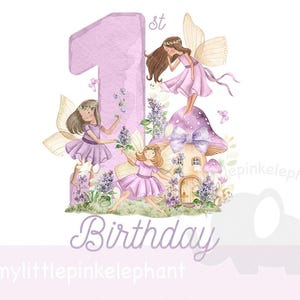 Aquarelle violet fée champignon vénéneux numéro 1 PNG, design en sublimation une fée, décoration de fête d'anniversaire fée, fête de fée, téléchargement immédiat