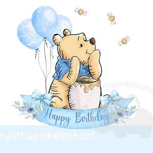 Winnie The Pooh Happy Birthday PNG, Happy Birthday Sublimation Design, Birthday, First Birthday Winnie Design, Instant Digital Download