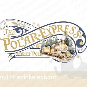 Polar Express Gold Clipart, Traditional Christmas Train, Believe Bell, T-shirt Design PNG, ticket, card design, Sublimation image
