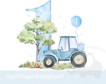 First Tractor Birthday png, Blue Tractor boy birthday, 1st birthday, tractor baby birthday, Farm birthday, tractor digital download