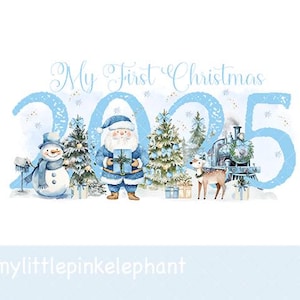 Blue My First Christmas 2025 PNG, Baby&#39;s 1st Christmas Sack Sublimation Design, Christmas Eve Box, Baby Keepsake, Instant Digital Download