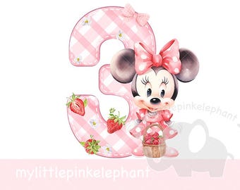 3rd Birthday Minnie Mouse Strawberry png, Disney Minnie Mouse Birthday Shirt, Disneyland Kids Birthday Shirt, Instant download