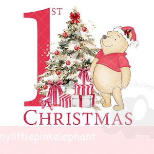 Ghirlanda natalizia rossa di Winnie the Pooh in formato PNG, stampa a sublimazione della maglietta del primo Natale del bambino, scatola della vigilia di Natale, sacco di Natale, download istantaneo