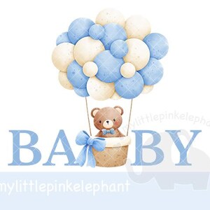 Ours bleu bébé ballon PNG, conception de sublimation de ballon d'ours, conception bleue de douche, ballon bleu, png d'aquarelle de mouche d'ours, téléchargement immédiat