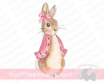 Instant PNG Download, Flopsy Bunny In Pink Jacket With Bow, Clip Art, Nursery PNG, Digital Download