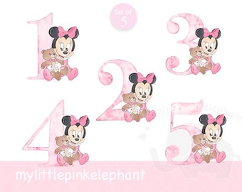Mi primer cumpleaños de Minnie Mouse (números del 1 al 5) PNG, camiseta de cumpleaños de Minnie Mouse de Disney, camiseta de cumpleaños de Disneyland, descarga instantánea
