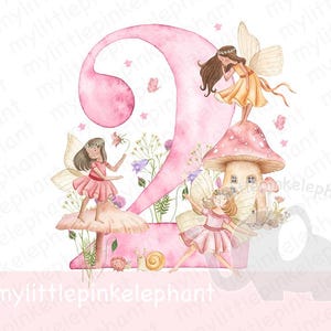 2º aniversário menina fada clipart, rosa número dois, download digital, png transparente, design de camiseta de sublimação, decoração de festa em aquarela