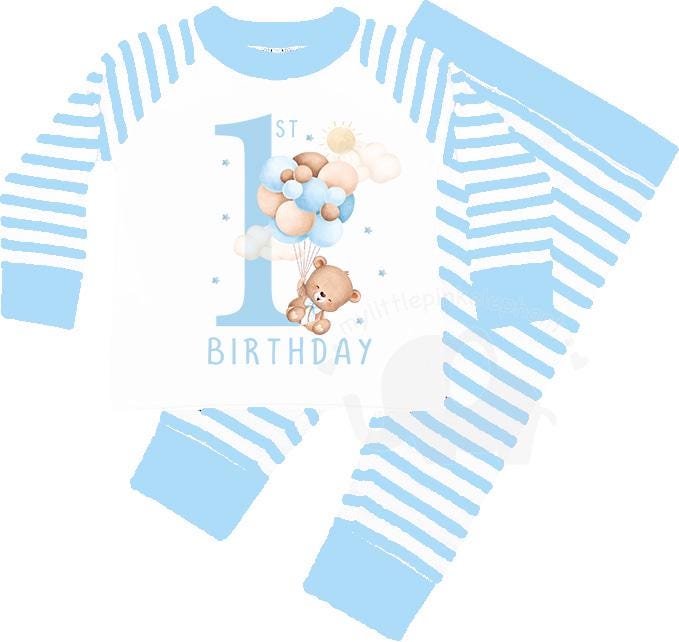 Teddy Bear Blue Balloons 1st Birthday PNG, First Birthday Sublimation ...