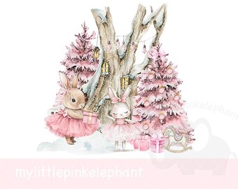 Tutu Bunny Winter Woodland PNG, Ballerina Bunny Sublimation Design, 1st Christmas Card Design, Santa Sack Design,Instant Digital Download