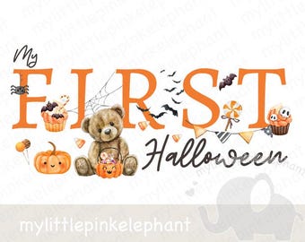 Mein erstes Halloween PNG, Halloween Clipart Sublimationsdesign, 1. Halloween-Baby-T-Shirt, Halloween-Leckerli-Tasche, sofortiger digitaler Download