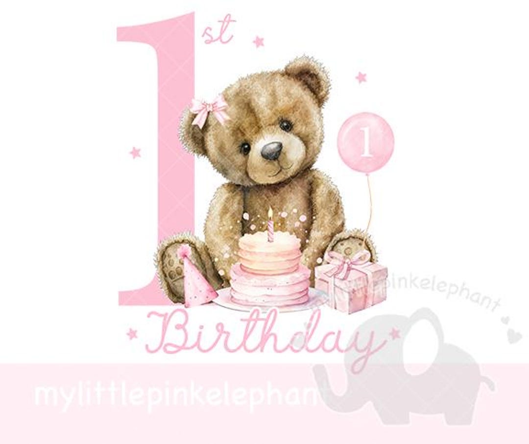 Teddy Bear Girl Pink Balloon 1st Birthday PNG, Bear 1st Birthday ...