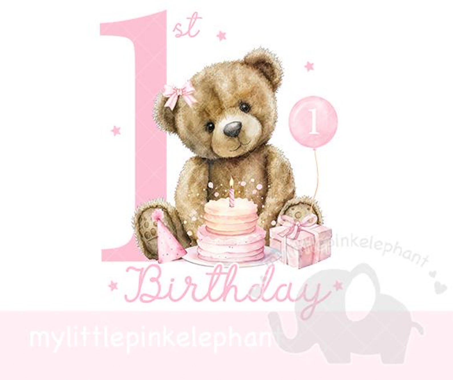 Teddy Bear Girl Pink Balloon 1st Birthday PNG, Bear 1st Birthday ...