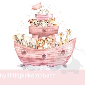 Rosa Arche Noah & Tiere PNG, Arche Noah Sublimationsdesign, mit Liebe an Ihrem Taufe-Tageskartendesign, Tiere Arche, sofortiger Download
